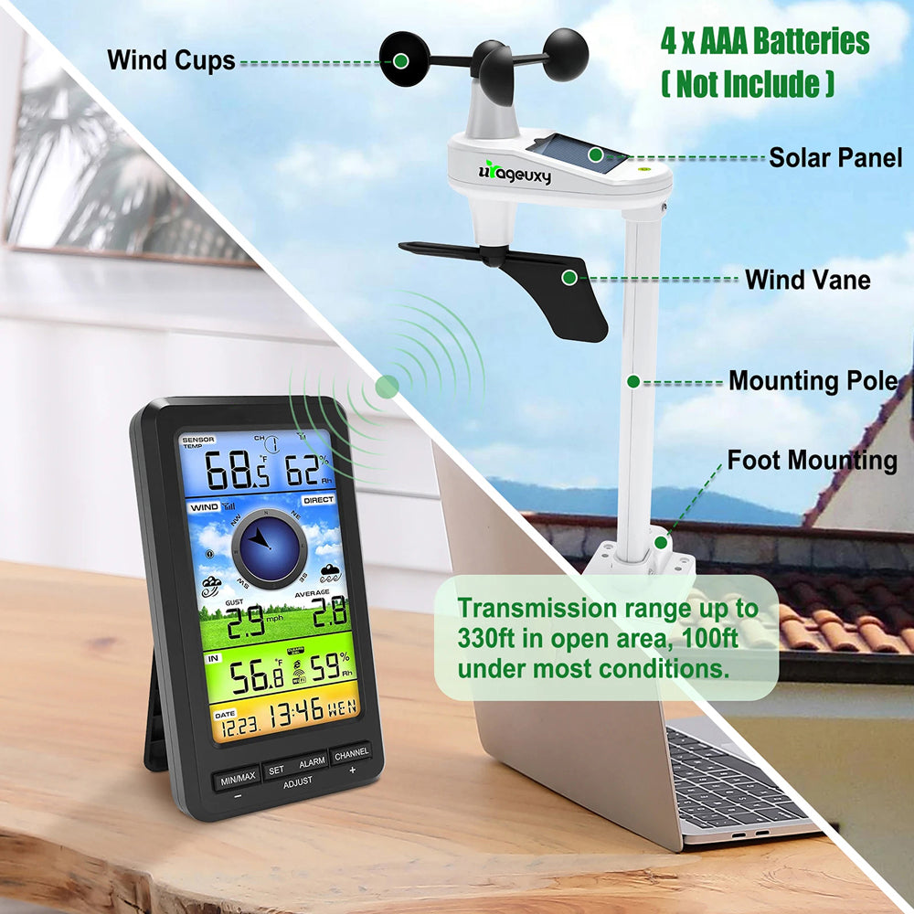 AiryVonex Solar Powered WiFi Weather Station with HD Display