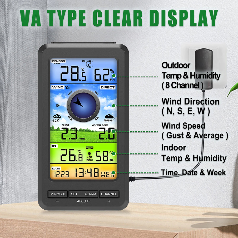 AiryVonex Solar Powered WiFi Weather Station with HD Display