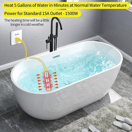 AquaFlari 2500W Portable Bathtub Immersion Water Heater with Anti-Scald Guard