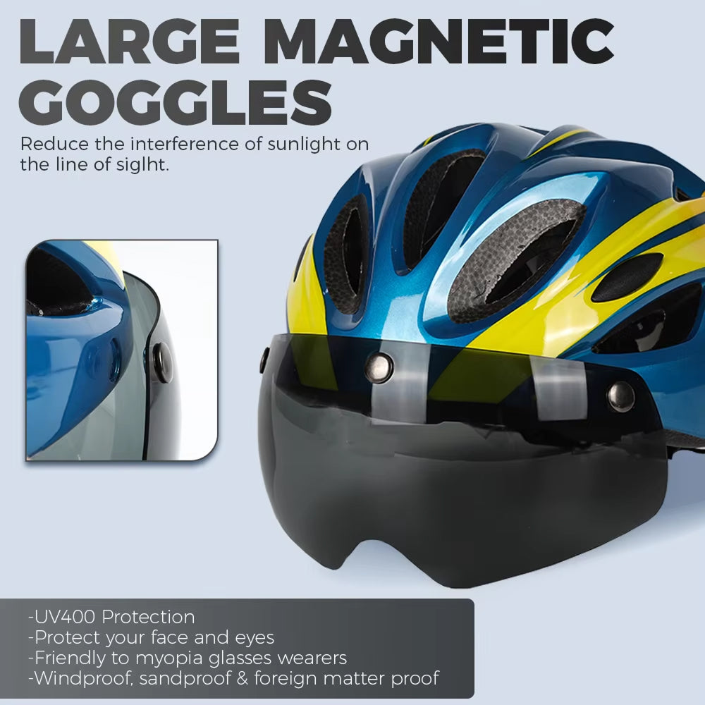 Cranexo CE-Certified Bike Helmet with LED Light & Magnetic Goggles