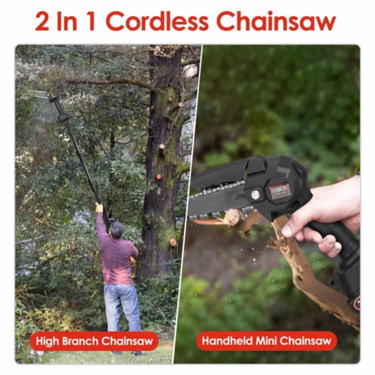 CrestiCut 2-in-1 Cordless Pole Saw & Mini Chainsaw for Trees