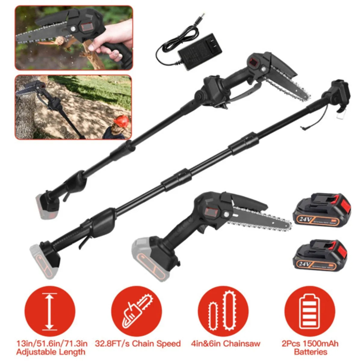 CrestiCut 2-in-1 Cordless Pole Saw & Mini Chainsaw for Trees