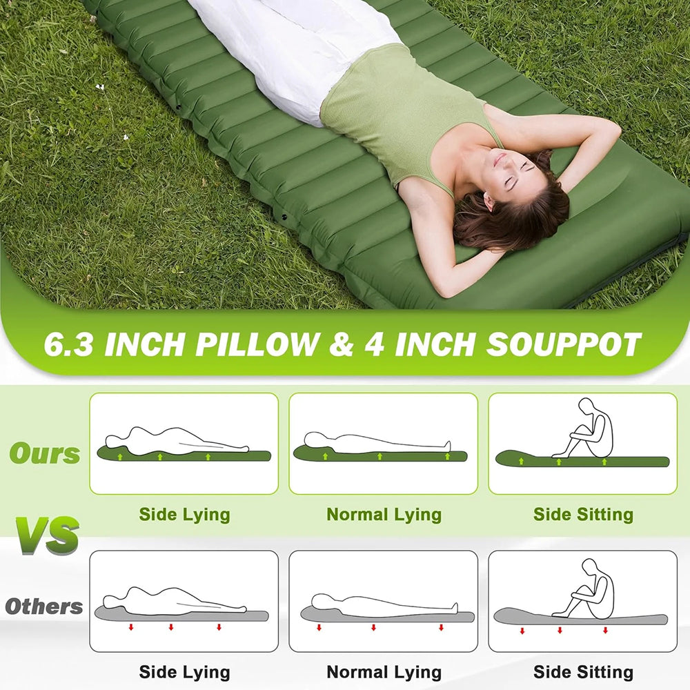 DoziePod 4-Inch Inflatable Camping Mattress with Built-In Foot Pump
