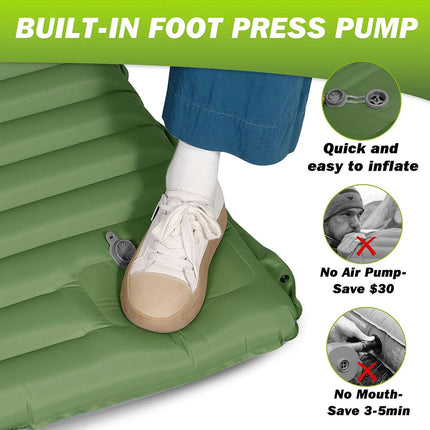 DoziePod 4-Inch Inflatable Camping Mattress with Built-In Foot Pump