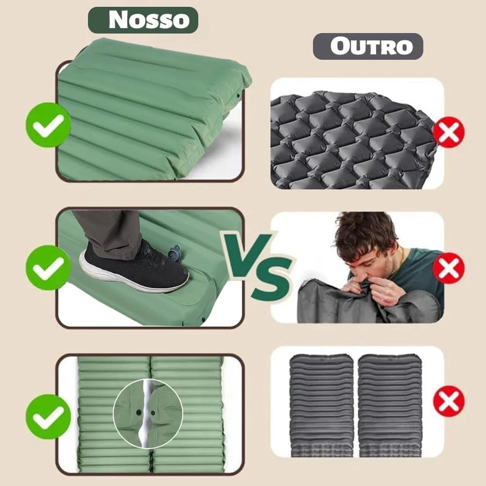 DoziePod 4-Inch Inflatable Camping Mattress with Built-In Foot Pump