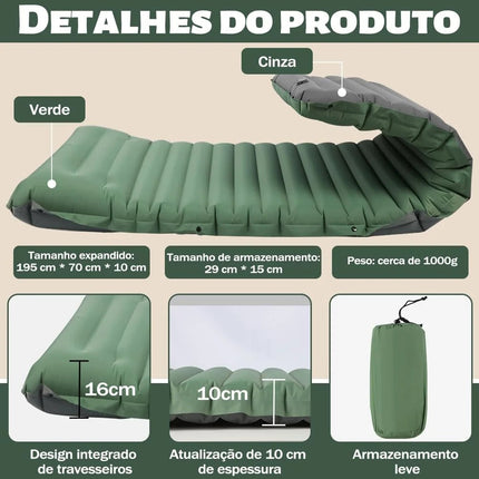 DoziePod 4-Inch Inflatable Camping Mattress with Built-In Foot Pump