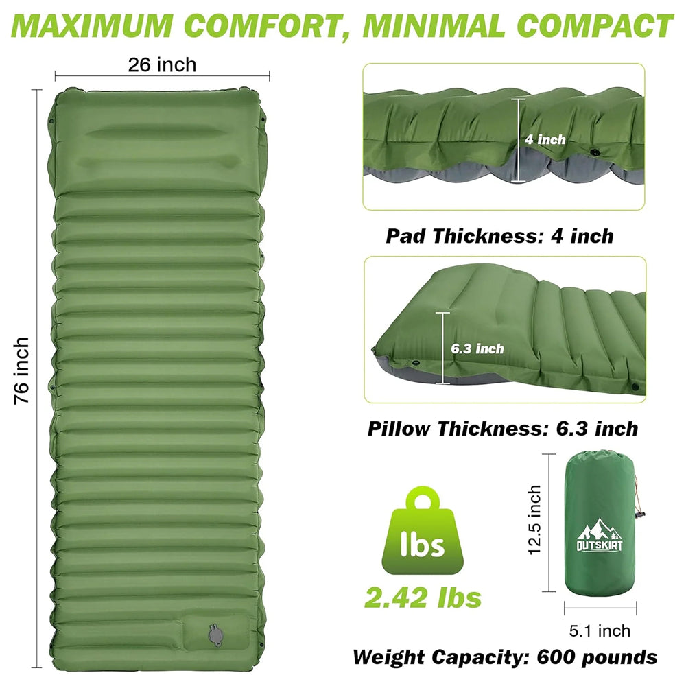 DoziePod 4-Inch Inflatable Camping Mattress with Built-In Foot Pump