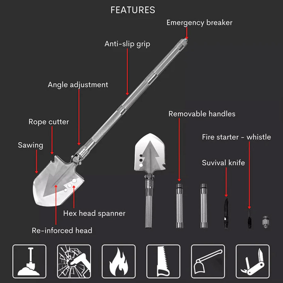 GraviRik Military-Grade Tactical Survival Shovel & Multi-Tool