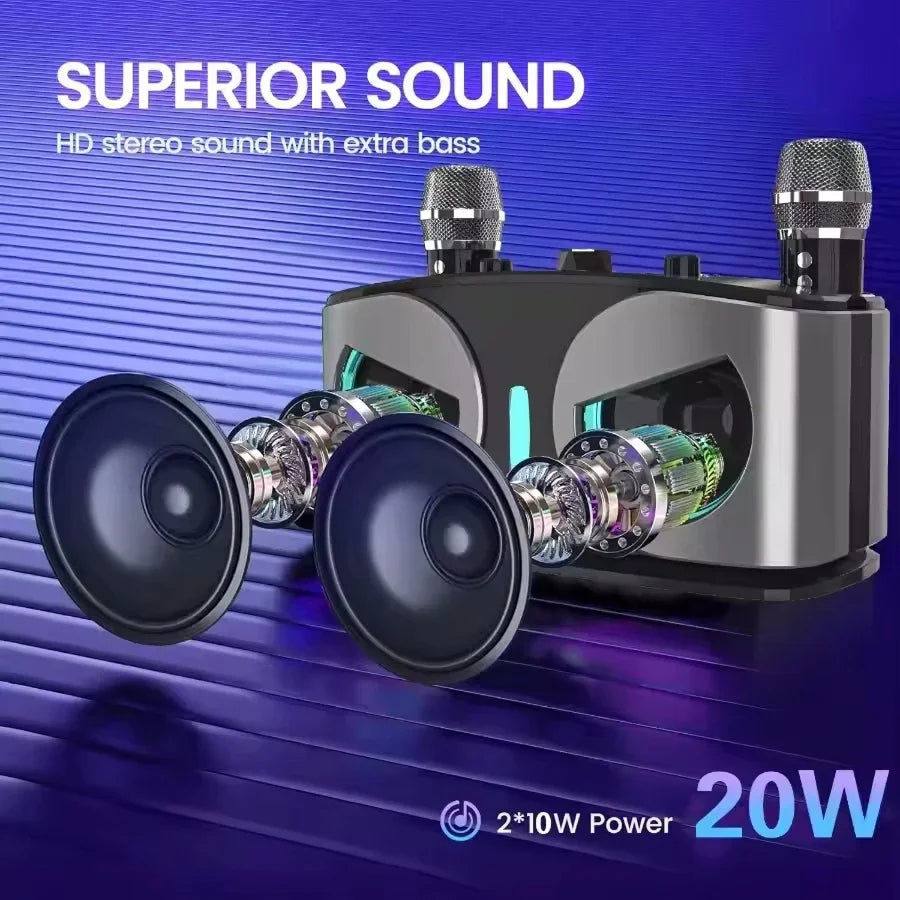 JamVoicy Portable Karaoke Machine with Dual Wireless Microphones