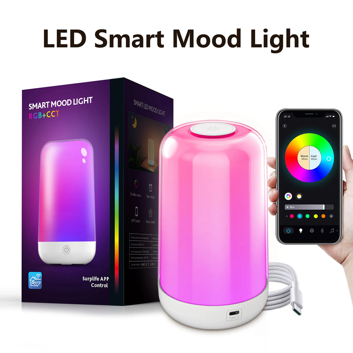 LumiTechx Smart Touch Bedside Lamp 16M Colors Cordless