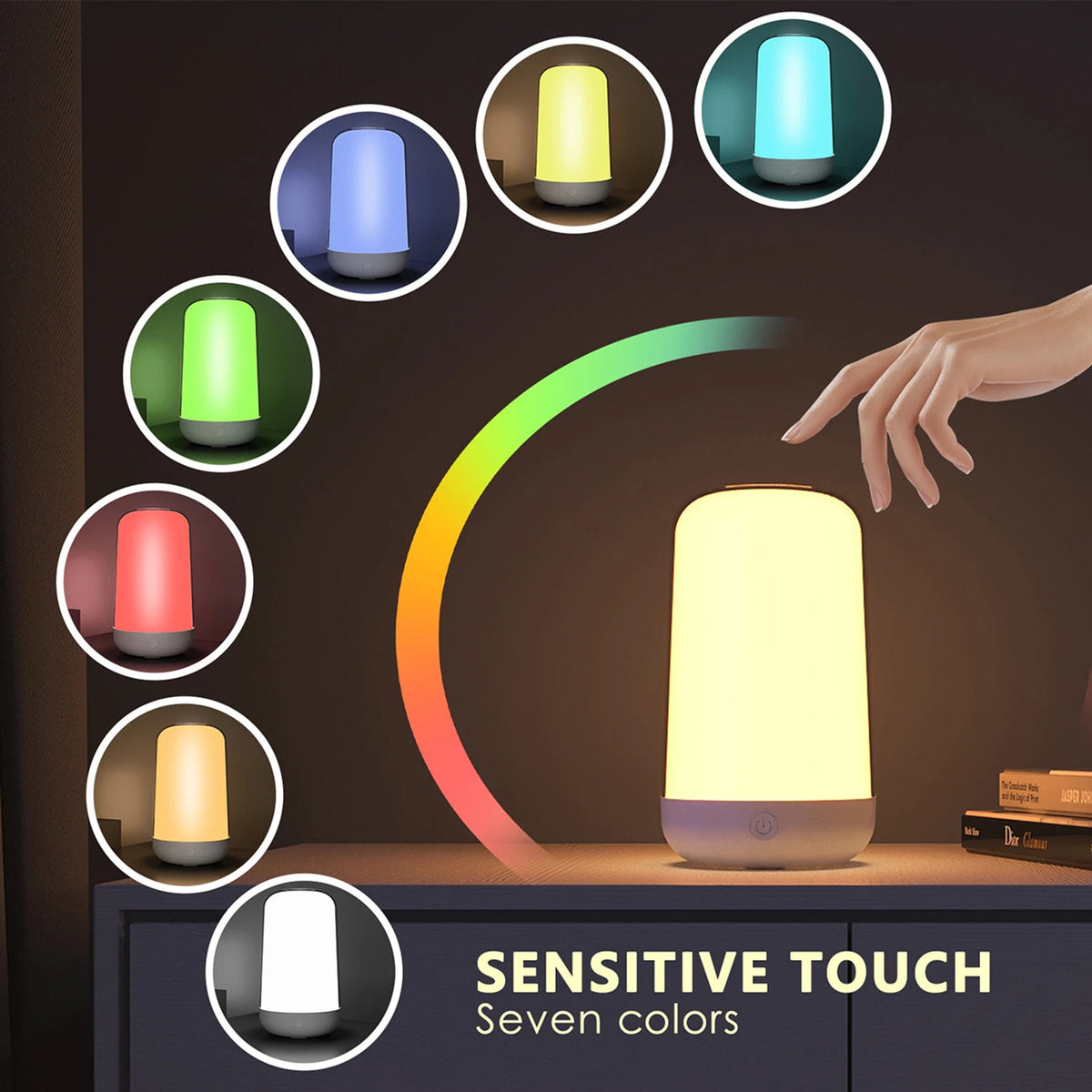 LumiTechx Smart Touch Bedside Lamp 16M Colors Cordless