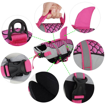 PawiFloat Shark Design Dog Life Jacket for Water Safety