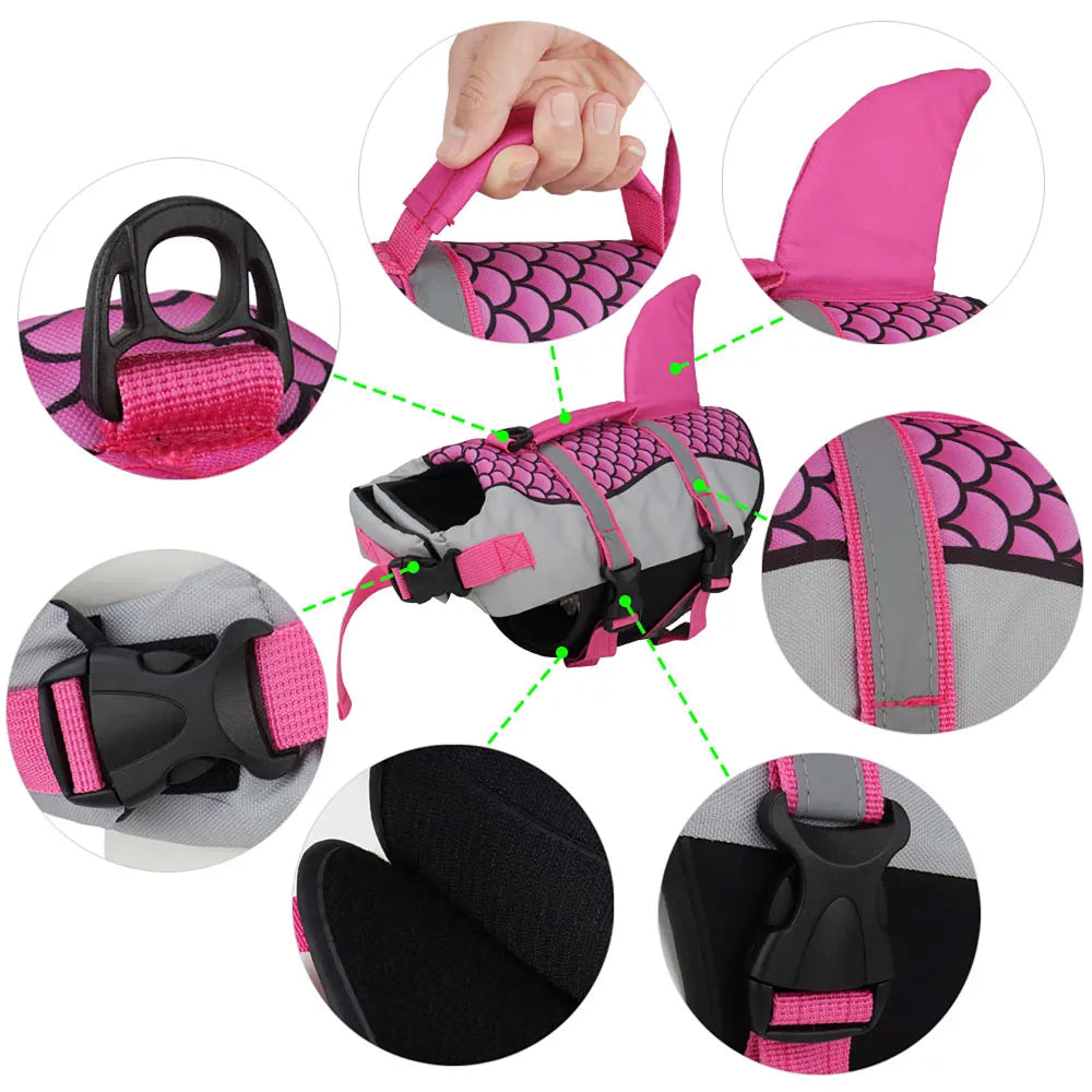 PawiFloat Shark Design Dog Life Jacket for Water Safety