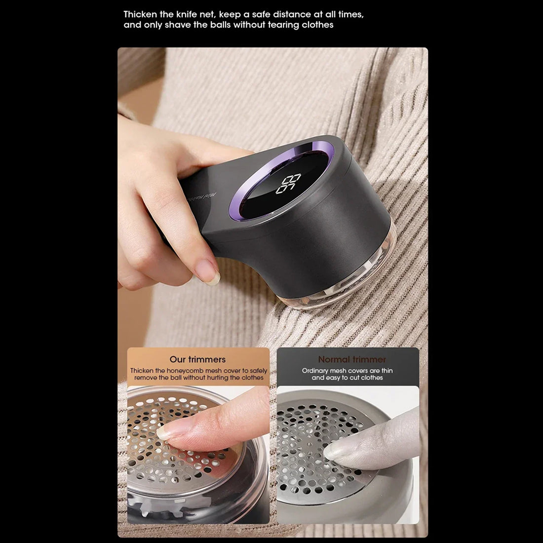 PlushiFiex 6-Blade Fabric Shaver & Lint Remover with LED Display