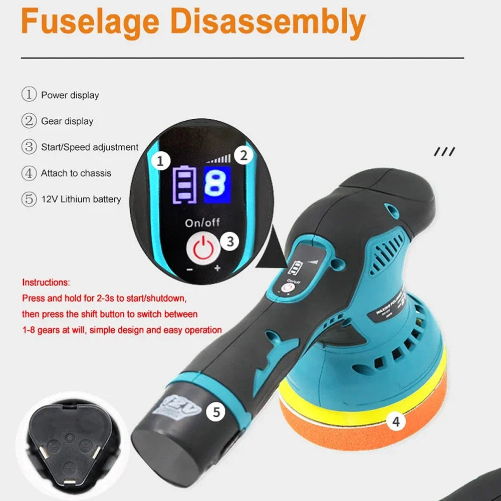 ShynexRo 12V Cordless Dual-Action Car Polisher Buffer