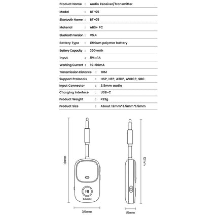 SkyePatt Airplane Bluetooth 5.4 Audio Adapter with Dual Pairing