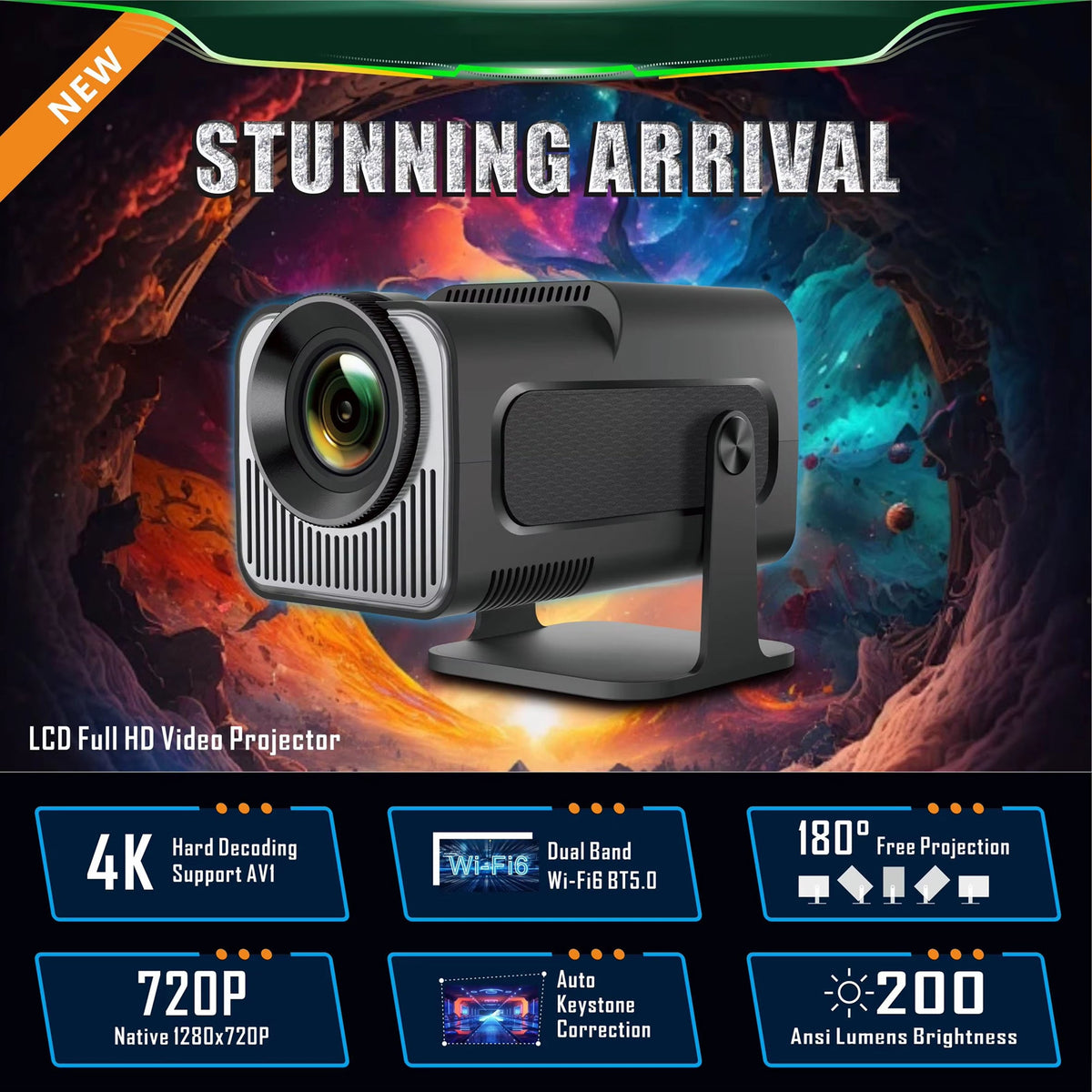 SuniiStage 4K Smart Projector with Android 11 and WiFi 6