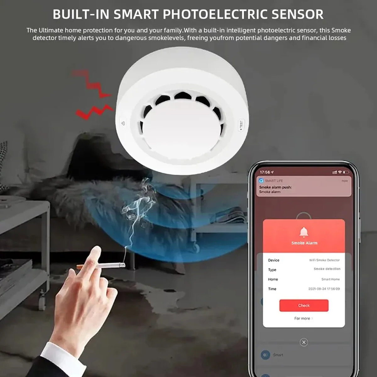 WispiLight Smart Smoke Detector with Mobile App Alerts