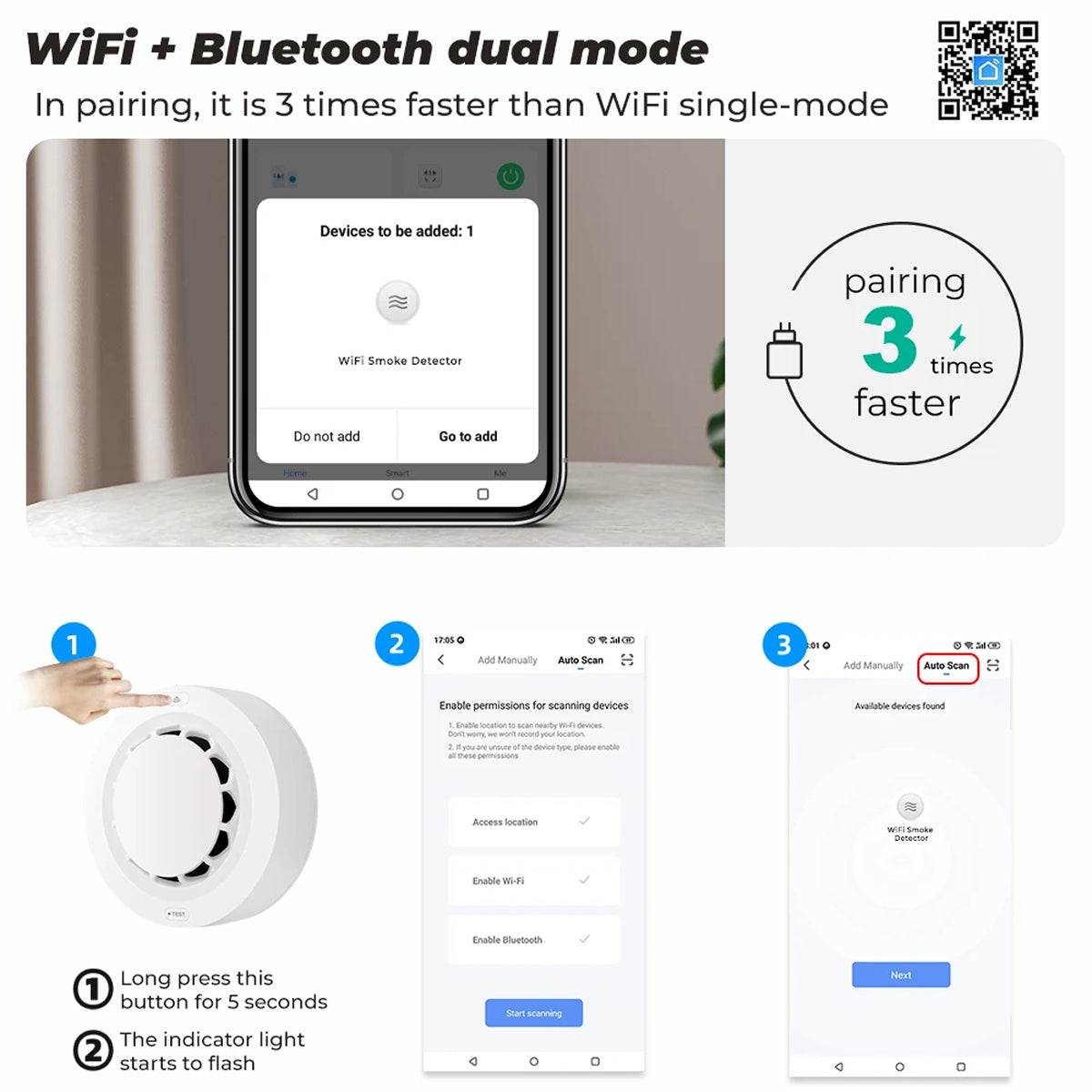 WispiLight Smart Smoke Detector with Mobile App Alerts